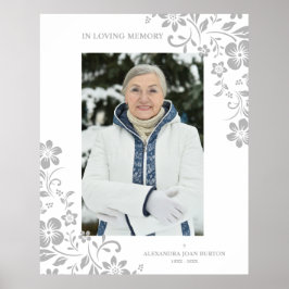 Classic Gray Floral Funeral Service Beste foto Poster