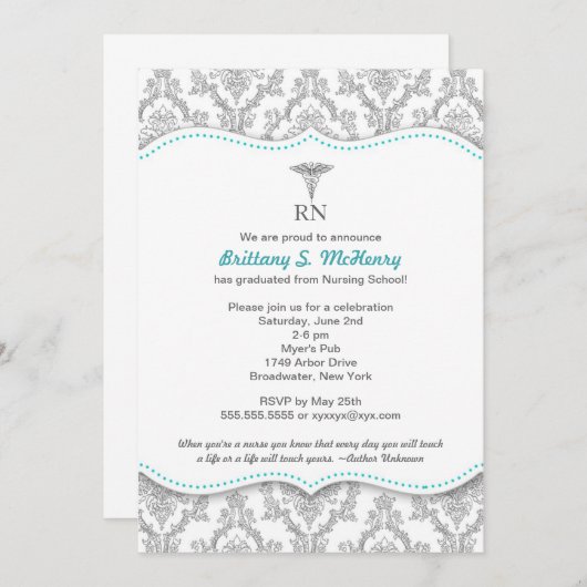 Classic Gray & Turquoise Nurse afstuderen pinning Kaart (Voorkant / Achterkant)