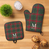 Classic Green and Red Tartan Plaid Christmas Ovenwant & Pannenlap Set (Top down)
