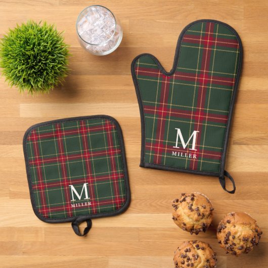 Classic Green and Red Tartan Plaid Christmas Ovenwant & Pannenlap Set (Top down)
