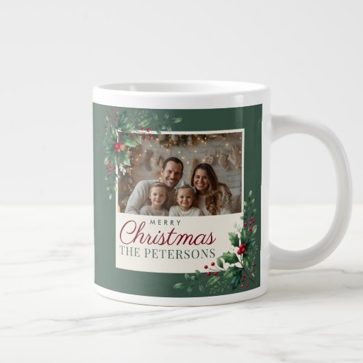 Classic Green Botanical Photo Christmas Mug Extra Grote Beker (Rechts)