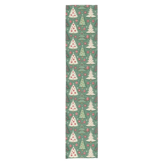 Classic Green Christmas Tree Pattern Holiday Korte Tafelloper (Voorkant)