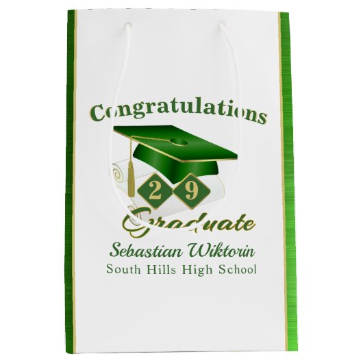 Classic Green en Gold Personalized Afstuderen Medium Cadeauzakje (Voorkant)