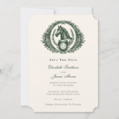 Classic Green Equestrian Monogram Crest Weddenscha Save The Date (Voorkant)