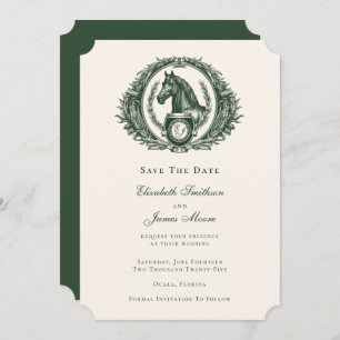 Classic Green Equestrian Monogram Crest Weddenscha Save The Date