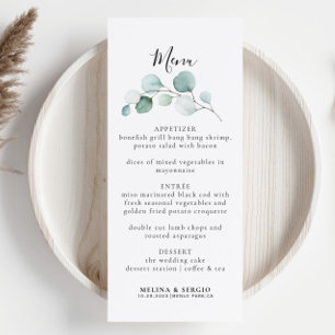 Classic Green Eucalyptus Calligraphy Menu Mariage