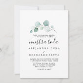 Classic Green Eucalyptus Calligraphy Nuestra Boda Kaart (Voorkant)