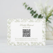 Classic Green Floral and Bird Toile QR code RSVP (Staand voorkant)