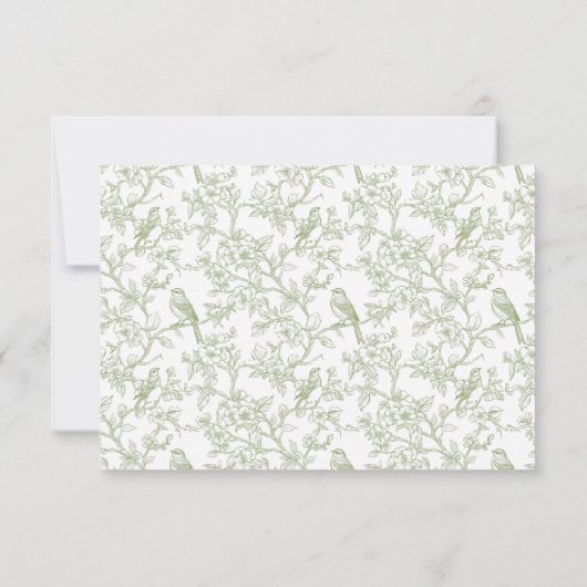 Classic Green Floral and Bird Toile QR code RSVP (Dos)