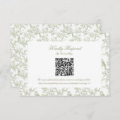 Classic Green Floral and Bird Toile QR code RSVP (Voorkant / Achterkant)