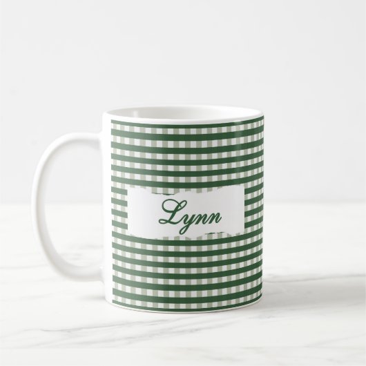 Classic Green Gingham Personalized Name  Koffiemok (Links)