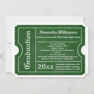 Classic Green Graduation Ticket Invitations