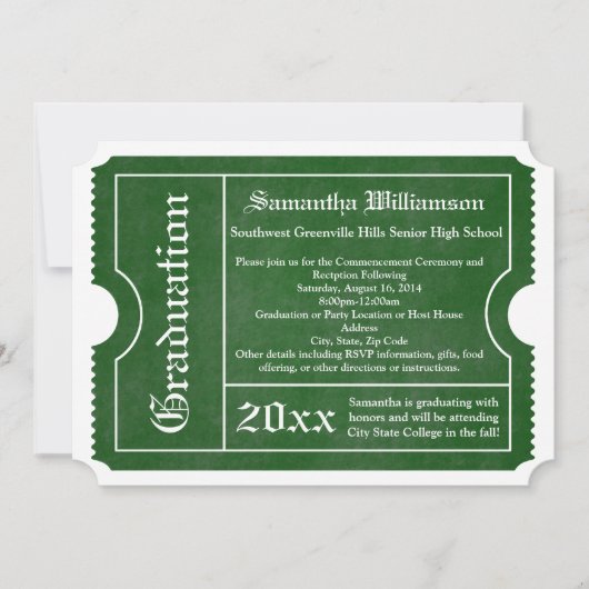 Classic Green Graduation Ticket Invitations (Devant)