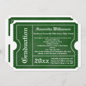 Classic Green Graduation Ticket Invitations (Devant / Derrière)