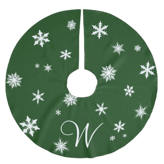 Classic Green Monogram Snowflake Tree Skirt Kerstboom Rok (Voorkant)