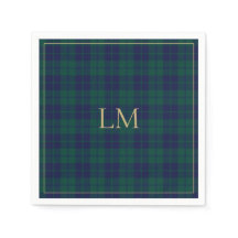 Classic Green Navy Tartan Plaid Gold Monogram