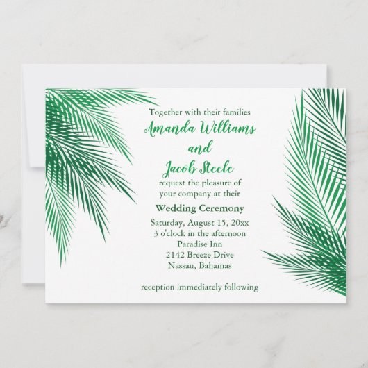 Classic Green Palm Feuille Faire-part de mariage (Devant)