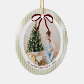 Classic Green Pink Stripes Red Bow Christmas Keramisch Ornament (Rechts)