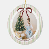 Classic Green Pink Stripes Red Bow Christmas Keramisch Ornament (Links)