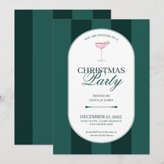 Classic green stripe Christmas Invitation Kaart (Voorkant / Achterkant)