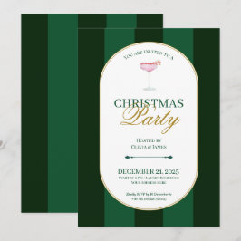 Classic green stripe Christmas Invitation Kaart