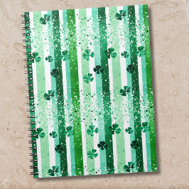 Classic Green White Vertical Stripes Shamrocks Notitieboek