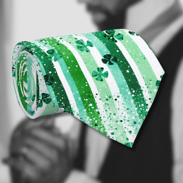 Classic Green White Vertical Stripes Shamrocks Stropdas