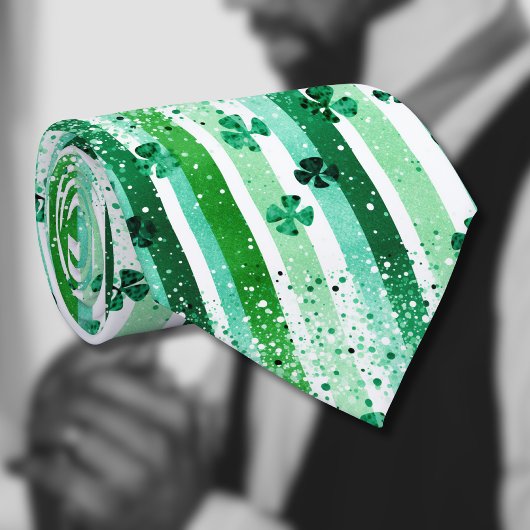 Classic Green White Vertical Stripes Shamrocks Stropdas