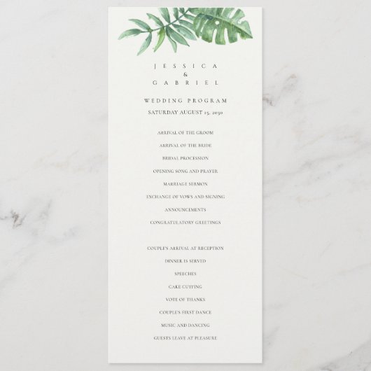 Classic Greenery Tropical Wedding Programma (Voorkant)