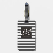 Classic Grey and White Striped Script Monogram Bagagelabel (Achterkant verticaal)