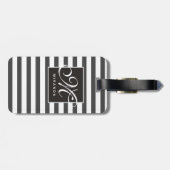 Classic Grey and White Striped Script Monogram Bagagelabel (Achterkant horizontaal)