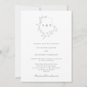 Classic Grey Leaf Crest Monogram Weddenschap Kaart