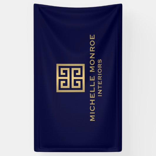 Classic Grieks Sleutelontwerper Logo Goud/Navy Bla Spandoek (Verticaal)