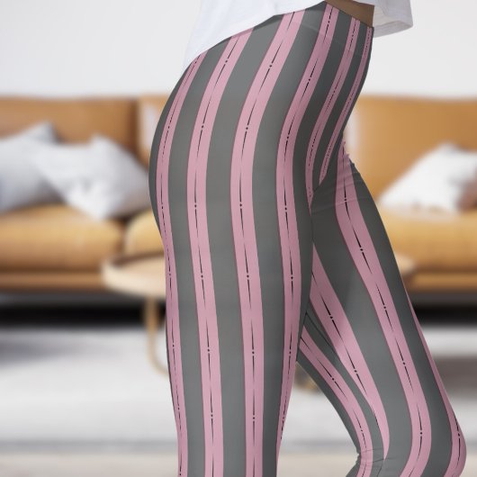 Classic Grijs en Roze Strip Patroon Leggings
