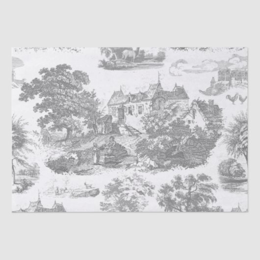 Classic grijs  Frans Country Toile Tissuepapier (Voorkant)