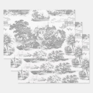 Classic Grijs Wit Frans Chateau Toile Inpakpapier Vel