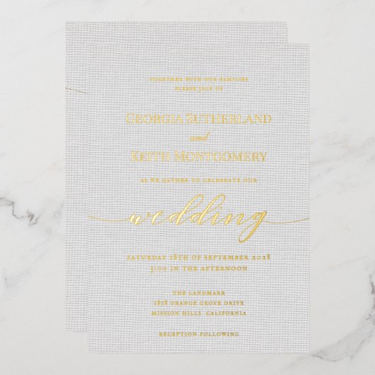 Classic Gris Lin Mariage Gold Foil Invitation (Recto/Verso)