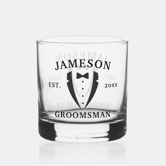Classic Groomsman Bow Stropdas Tuxedo Whisky Glas (Voorkant)