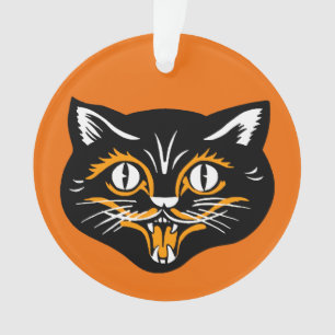 Classic Halloween Zwart Kat Gezicht Fangs Sinaasap Ornament
