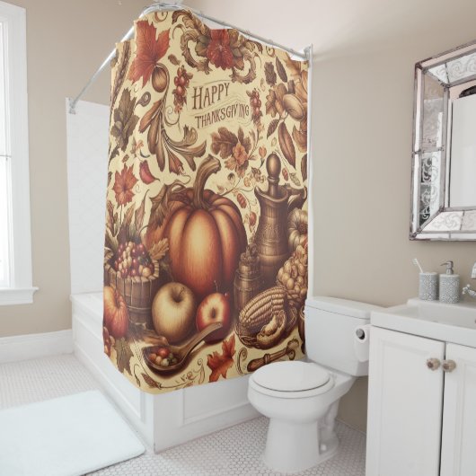 /Classic Happy Thanksgiving Douchegordijn (In situ)
