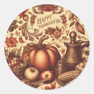 /Classic Happy Thanksgiving Ronde Sticker