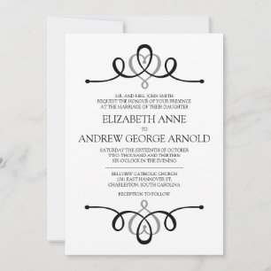 Classic Heart Gray Traditional Wedding Invitation Kaart