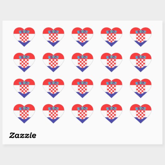 Classic Heart Stickers – Croatian Flag Design (Feuille)