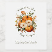 Classic herfst pompoen Thanksgiving Wijn Etiket (Enkel label)