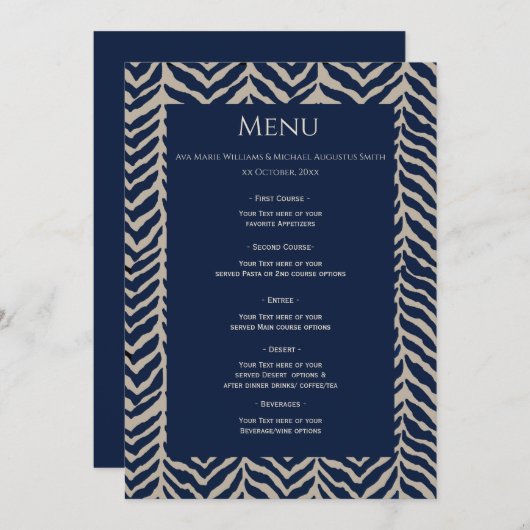 Classic Herringbone Navy - Menu Réception Mariage (Devant / Derrière)