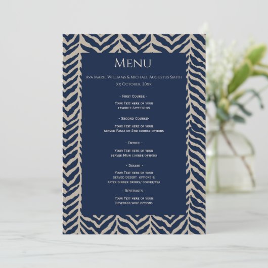 Classic Herringbone Navy - Menu Réception Mariage (Debout devant)