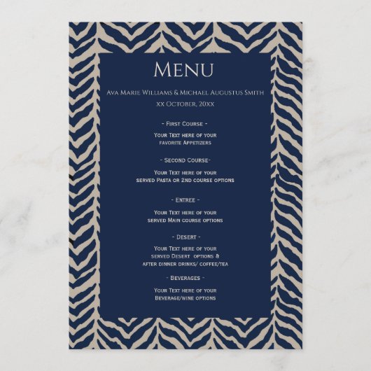 Classic Herringbone Navy - Menu Réception Mariage (Devant)