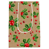 Classic Holiday Green Holly Red Berries Medium Cadeauzakje (Achterkant)