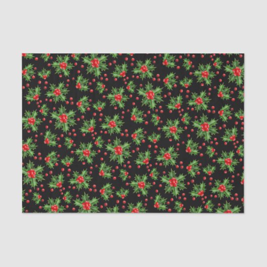 Classic Holiday Green Holly Red Berries Tissuepapier (Voorkant)