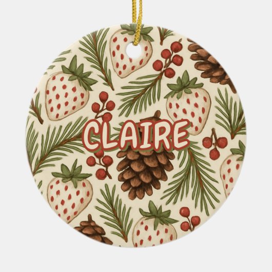 Classic Holiday Pine Berries Bloemen Rood Groen Keramisch Ornament (Voorkant)